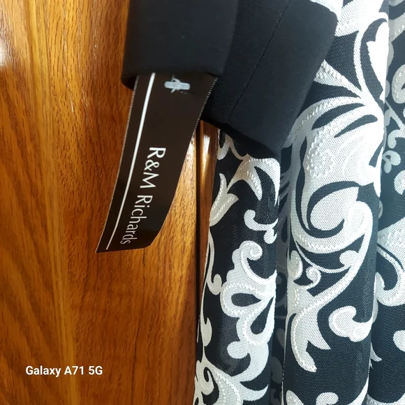 R&M Richards Black Dress with White Patterned Detail - Picture 6 of 7